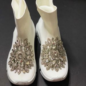BRAND NEW!! BLINGY Rhinestone White Sock Sneakers